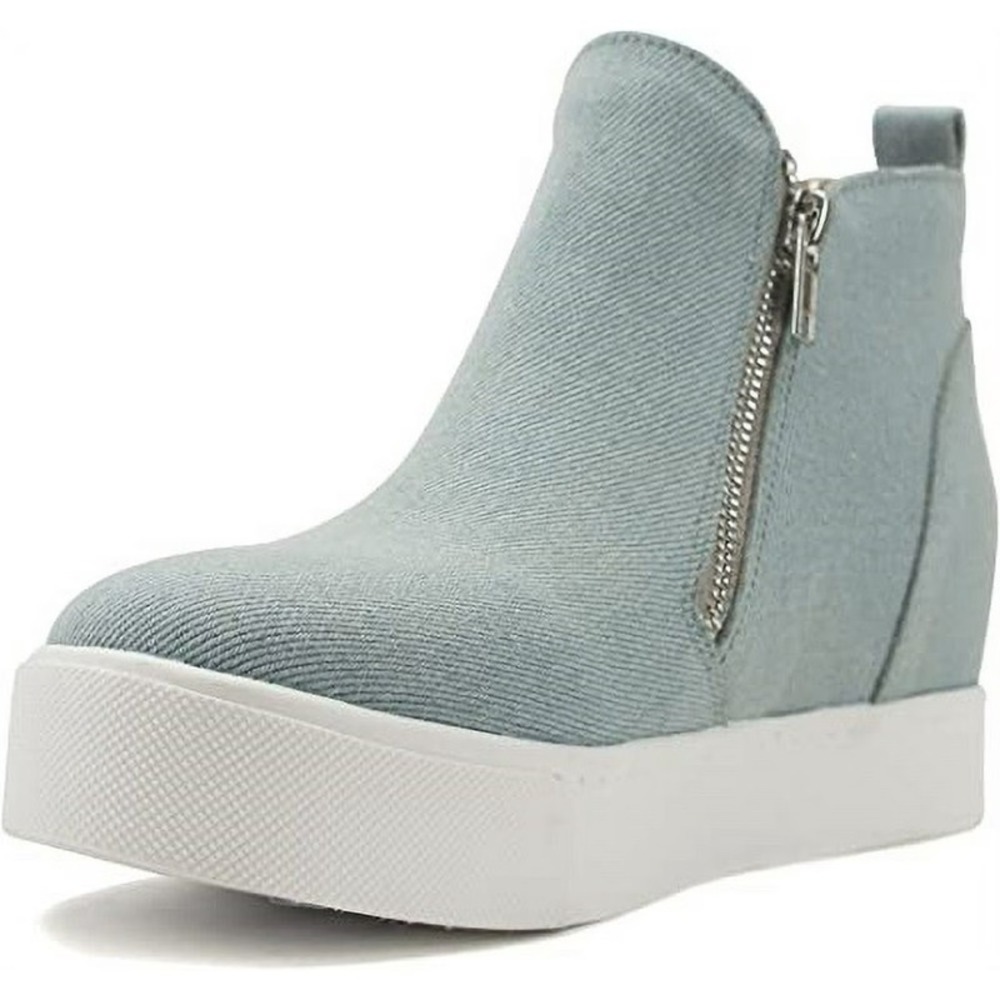 Women's Light Blue Denim Platform High Top Zipper Slip on Sneakers Soda Size 6.5